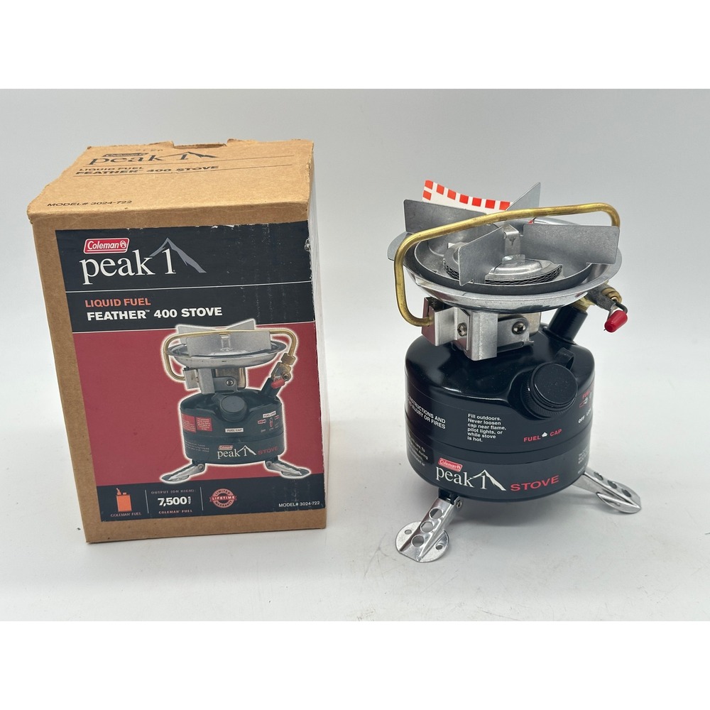 Vintage Coleman Peak 1 Feather 400 Stove NOS Liquid Fuel 1980s Brown Box Rare